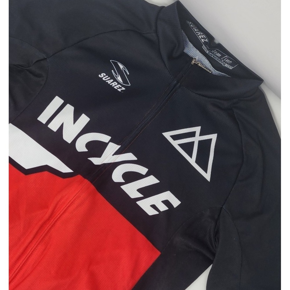 Suarez Incycle Cycling Jersey Men's Small Black and Red‎ Full Zip EUC